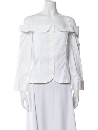 Anne Fontaine Off-The-Shoulder Three-Quarter Sleeve Button-Up Top