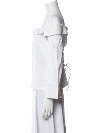 Anne Fontaine Off-The-Shoulder Three-Quarter Sleeve Button-Up Top
