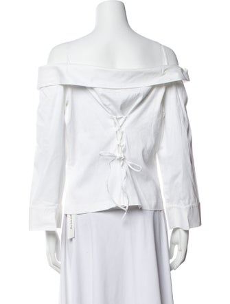 Anne Fontaine Off-The-Shoulder Three-Quarter Sleeve Button-Up Top