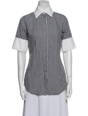 Anne Fontaine Plaid Print Short Sleeve Button-Up Top