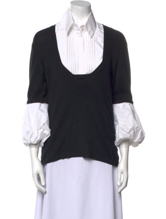 Anne Fontaine V-Neck Three-Quarter Sleeve Top