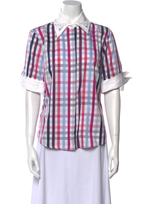 Anne Fontaine Plaid Print Short Sleeve Button-Up Top