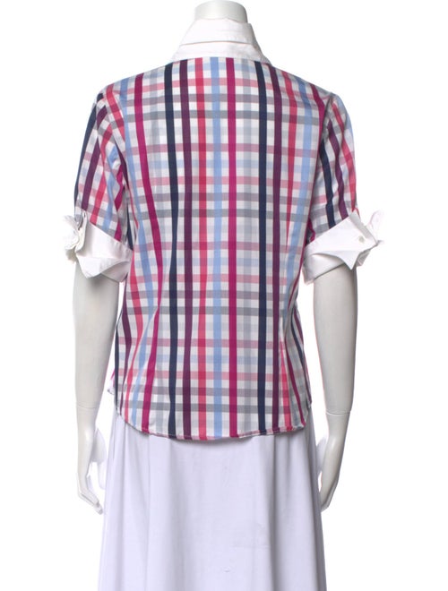 Anne Fontaine Plaid Print Short Sleeve Button-Up Top