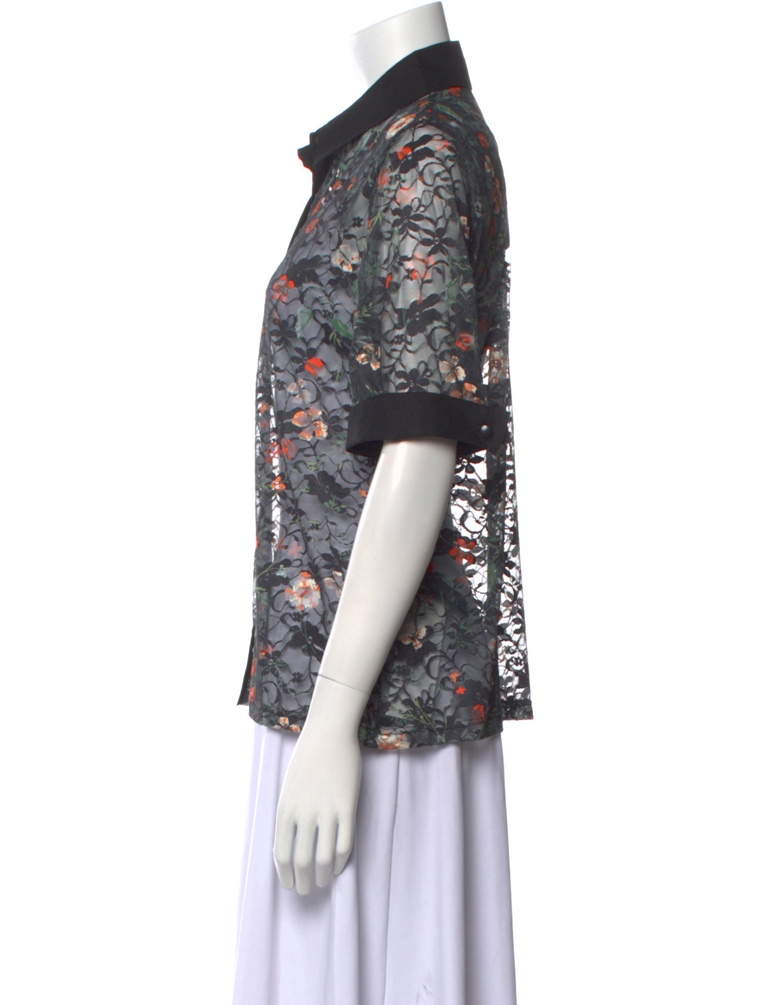 Anne Fontaine Lace Pattern Short Sleeve Button-Up Top
