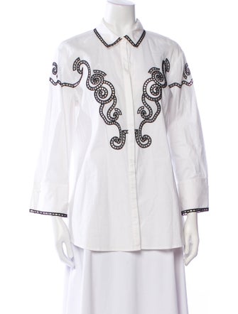 Anne Fontaine Printed Three-Quarter Sleeve Button-Up Top