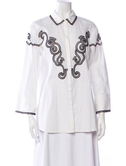 Anne Fontaine Printed Three-Quarter Sleeve Button-Up Top