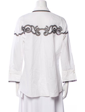Anne Fontaine Printed Three-Quarter Sleeve Button-Up Top