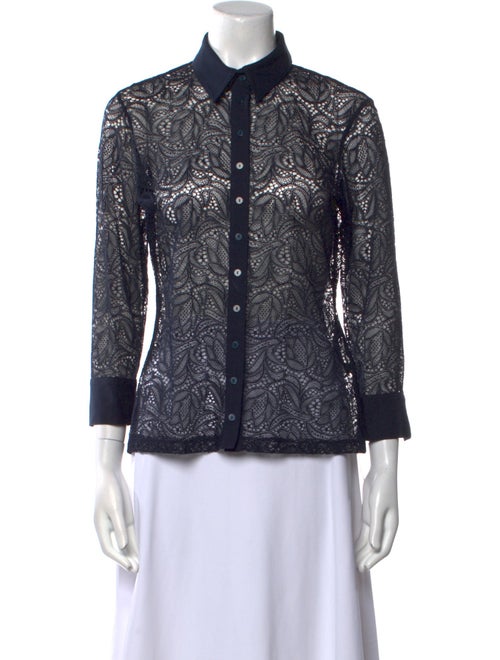 Anne Fontaine Lace Pattern Three-Quarter Sleeve Button-Up Top