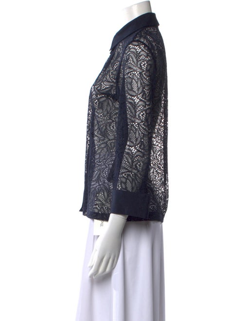 Anne Fontaine Lace Pattern Three-Quarter Sleeve Button-Up Top