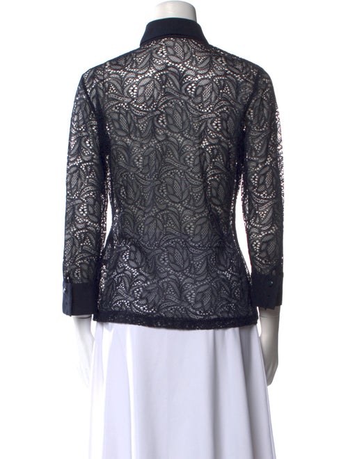 Anne Fontaine Lace Pattern Three-Quarter Sleeve Button-Up Top