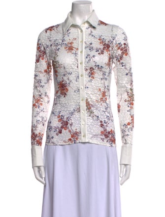 Anne Fontaine Lace Pattern Long Sleeve Button-Up Top
