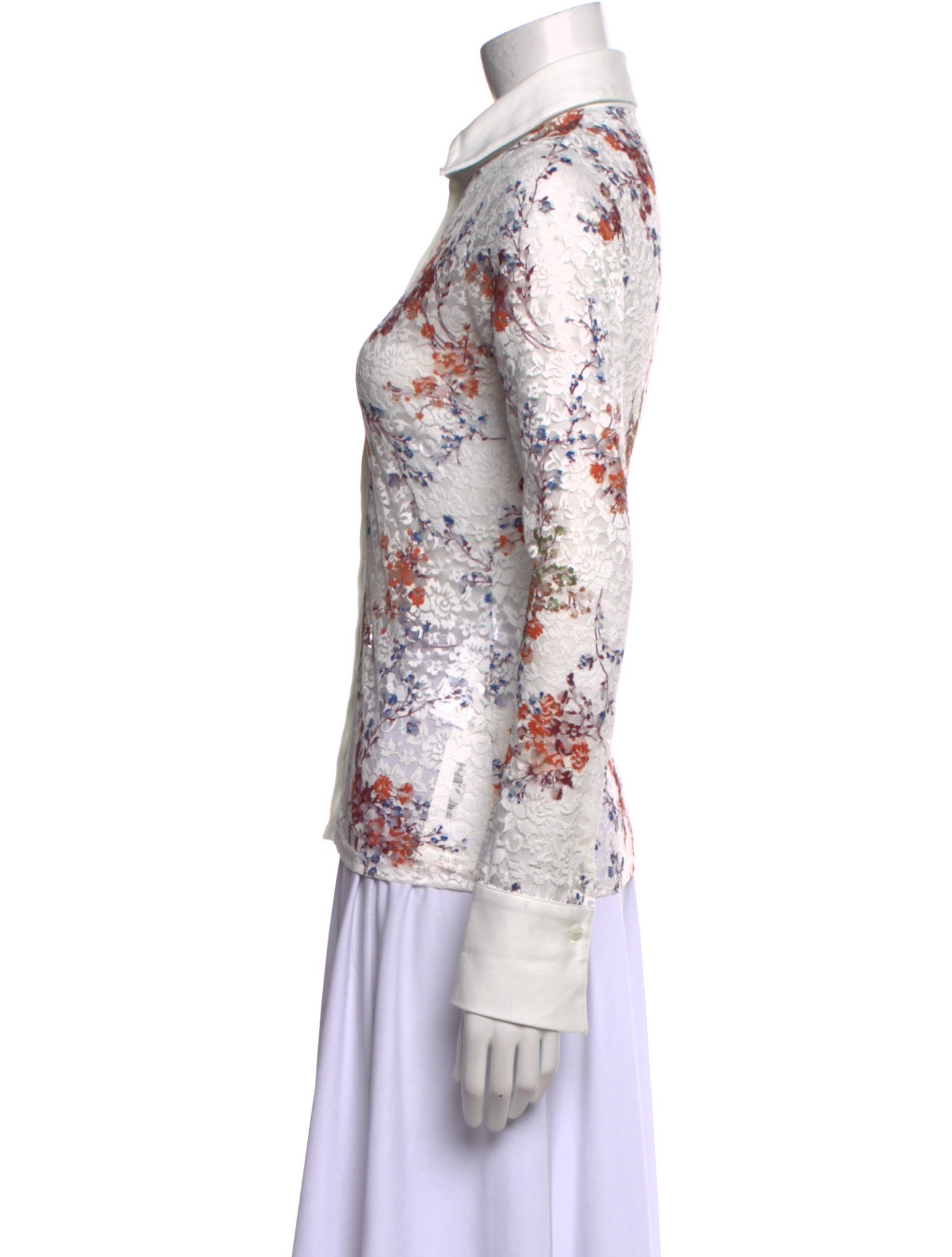 Anne Fontaine Lace Pattern Long Sleeve Button-Up Top