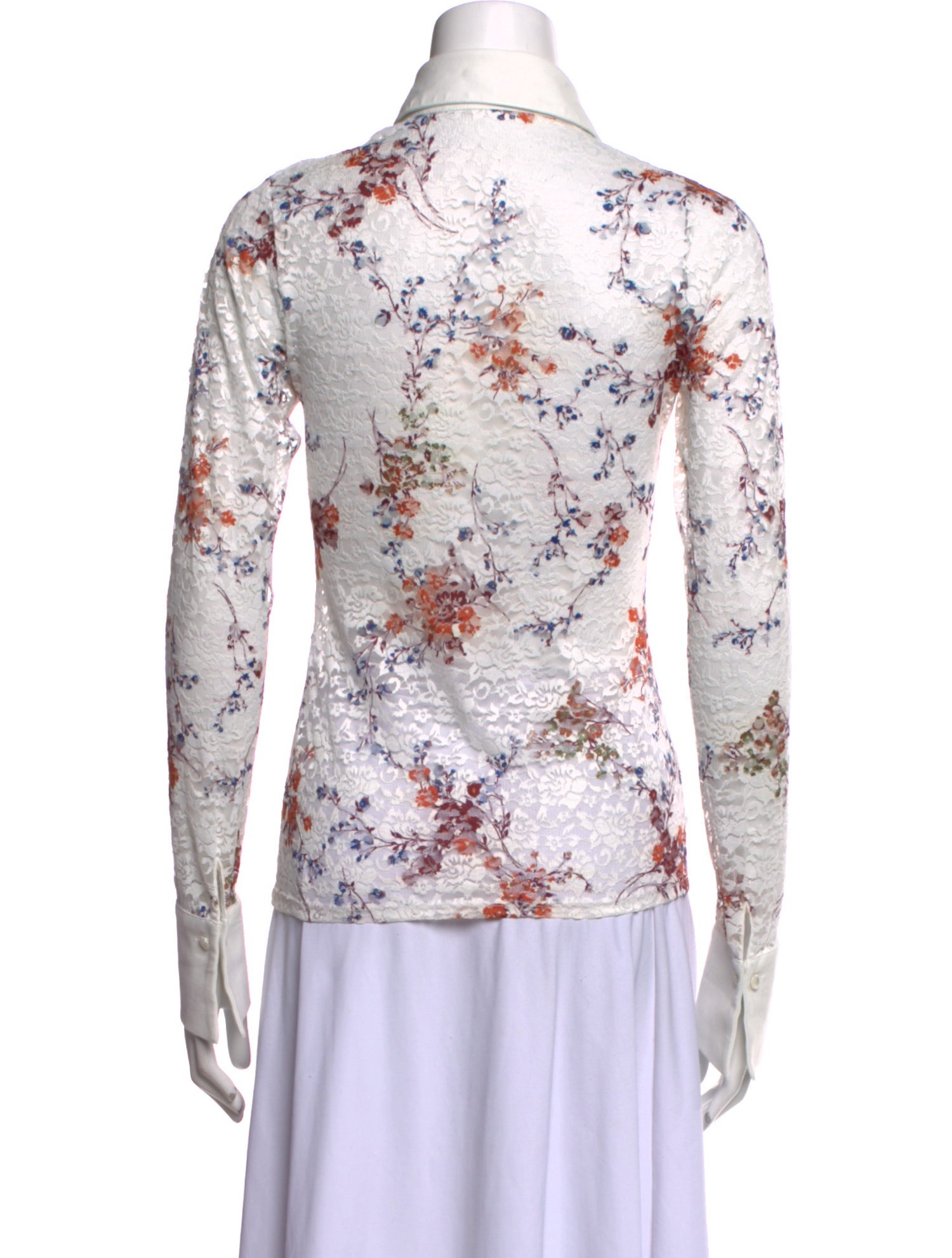 Anne Fontaine Lace Pattern Long Sleeve Button-Up Top