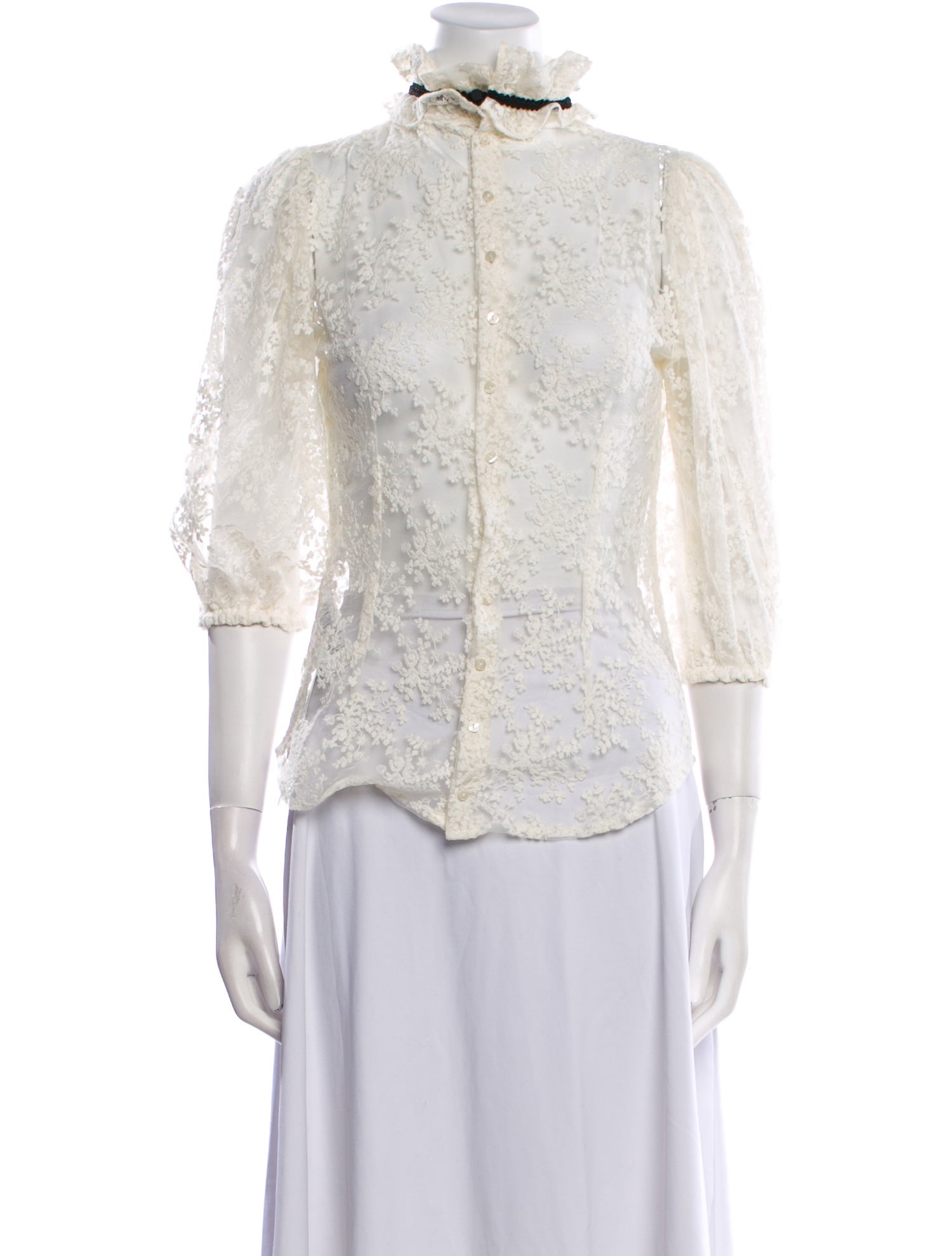 Anne Fontaine Lace Pattern Mock Neck Blouse