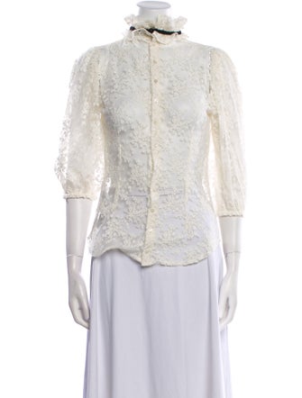 Anne Fontaine Lace Pattern Mock Neck Blouse
