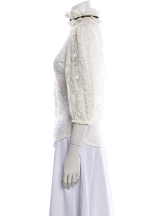Anne Fontaine Lace Pattern Mock Neck Blouse