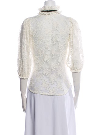 Anne Fontaine Lace Pattern Mock Neck Blouse