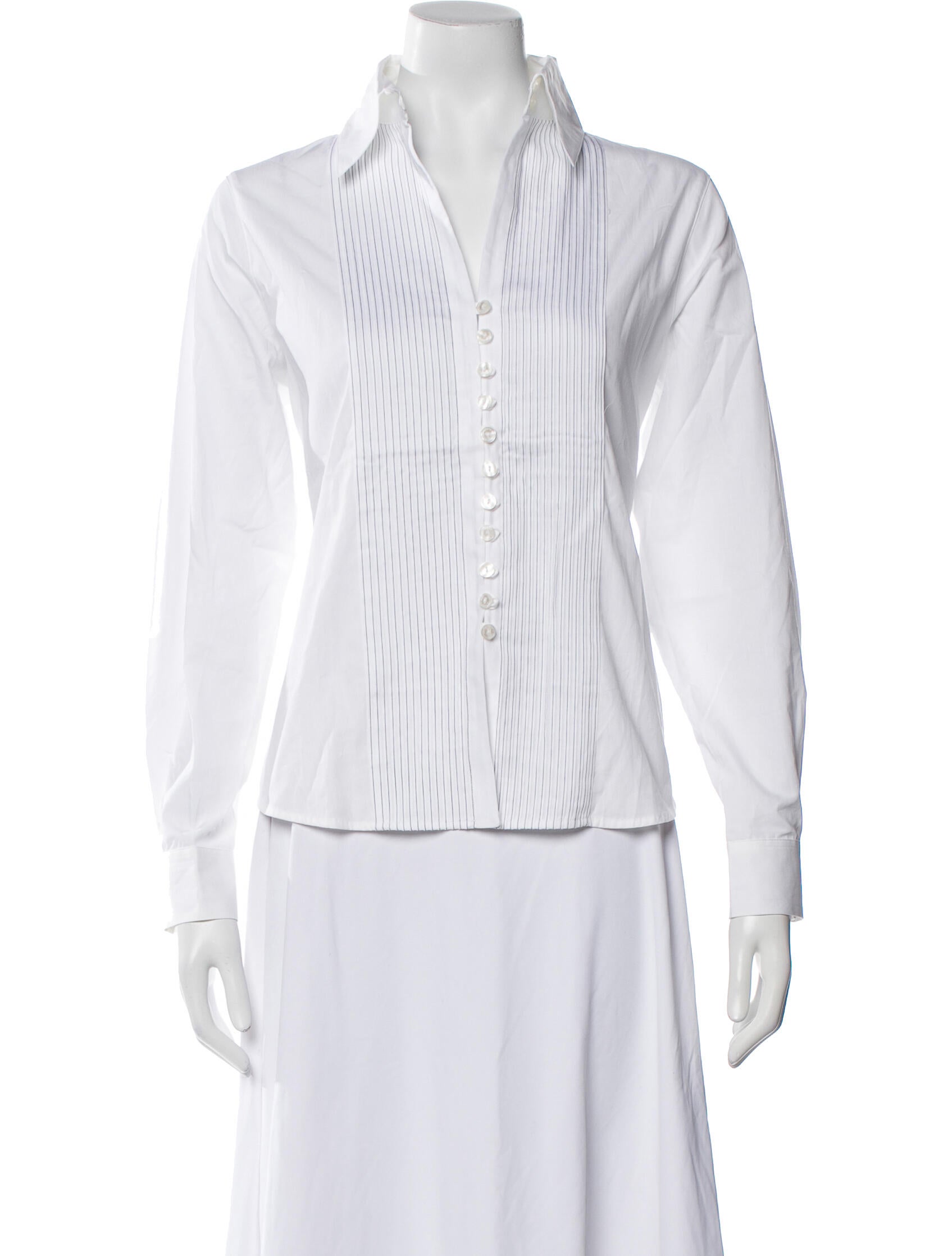 Anne Fontaine Striped V-Neck Button-Up Top