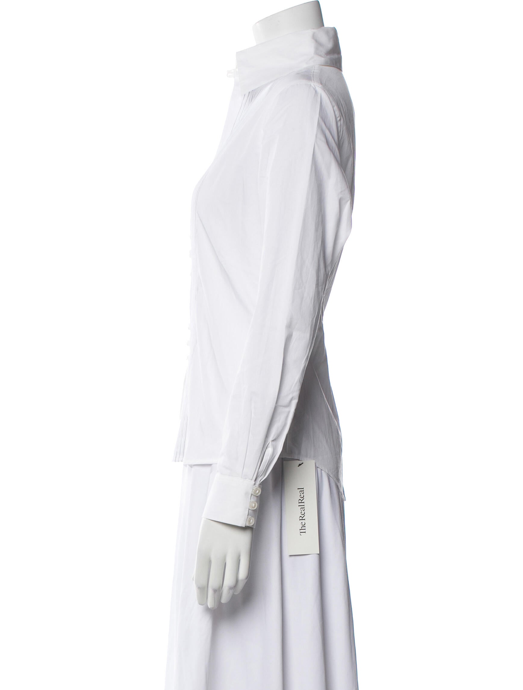 Anne Fontaine Striped V-Neck Button-Up Top