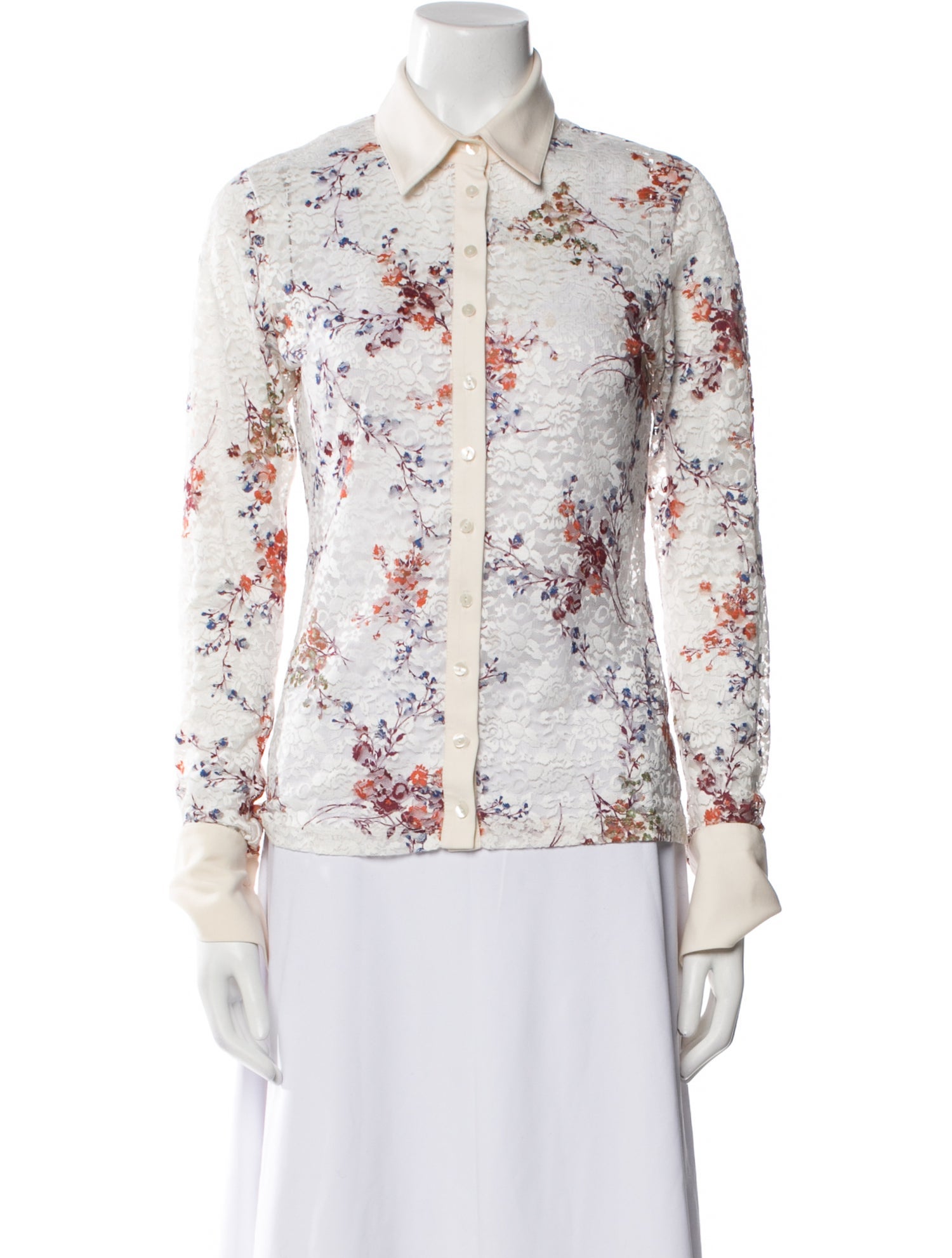Anne Fontaine Floral Print Long Sleeve Button-Up Top