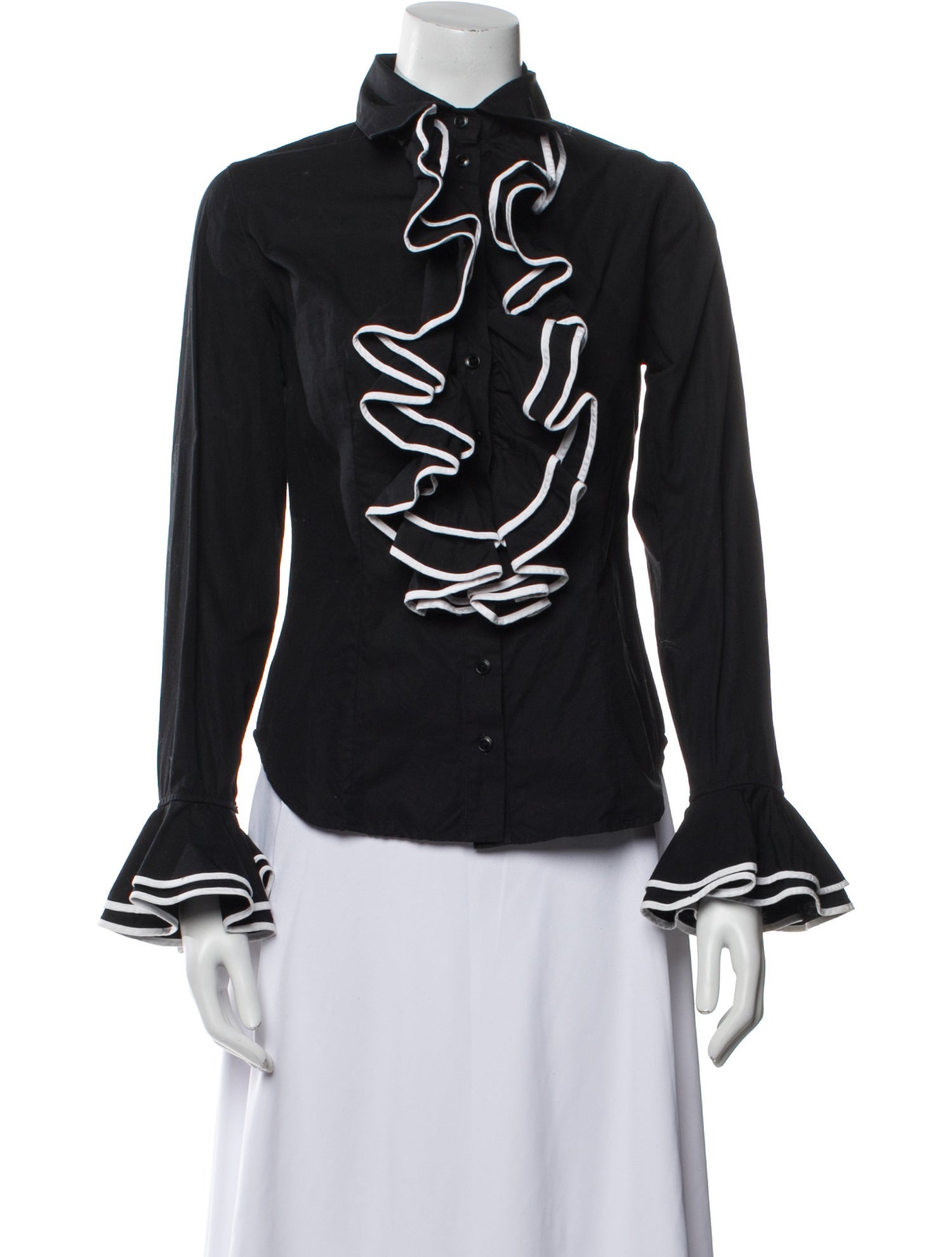 Anne Fontaine Striped Mock Neck Blouse