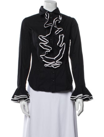 Anne Fontaine Striped Mock Neck Blouse