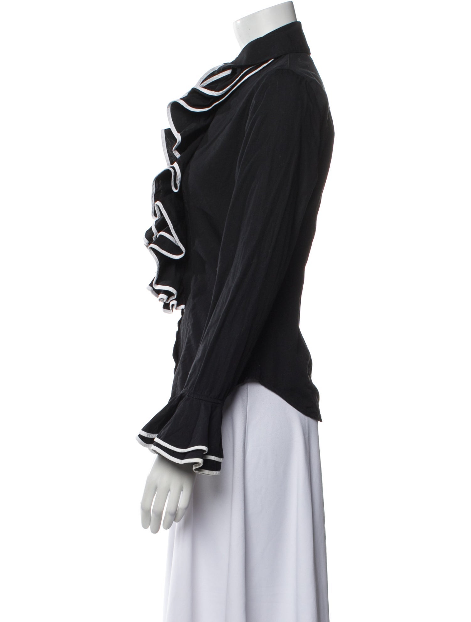 Anne Fontaine Striped Mock Neck Blouse