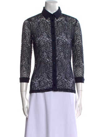 Anne Fontaine Lace Pattern Three-Quarter Sleeve Top