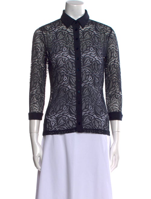 Anne Fontaine Lace Pattern Three-Quarter Sleeve Top