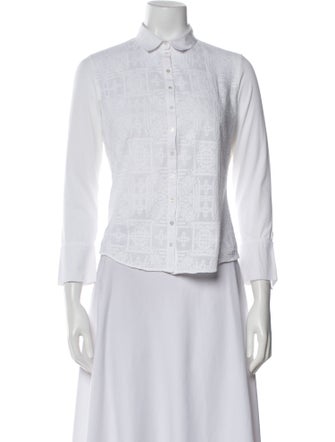 Anne Fontaine Printed Three-Quarter Sleeve Button-Up Top