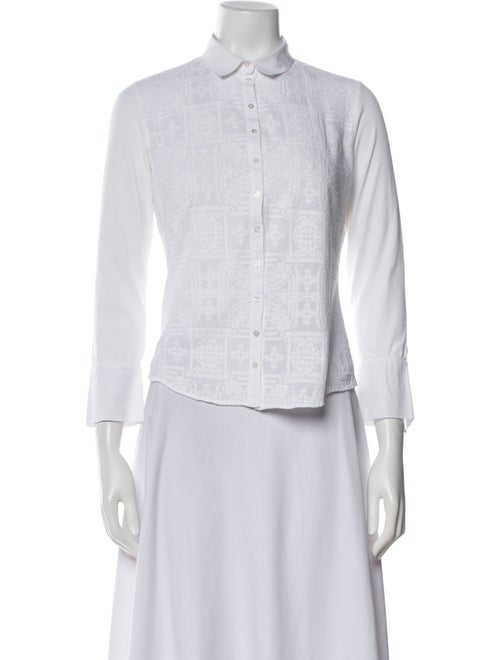 Anne Fontaine Printed Three-Quarter Sleeve Button-Up Top