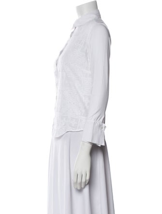 Anne Fontaine Printed Three-Quarter Sleeve Button-Up Top