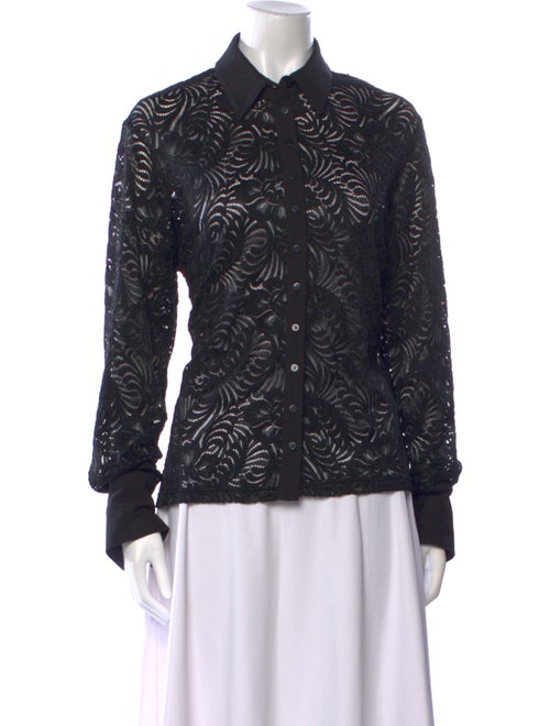 Anne Fontaine Lace Pattern Long Sleeve Button-Up Top