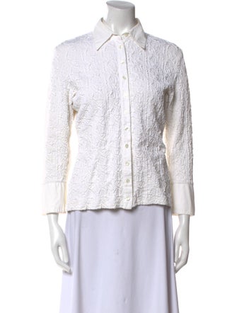 Anne Fontaine Lace Pattern Three-Quarter Sleeve Button-Up Top