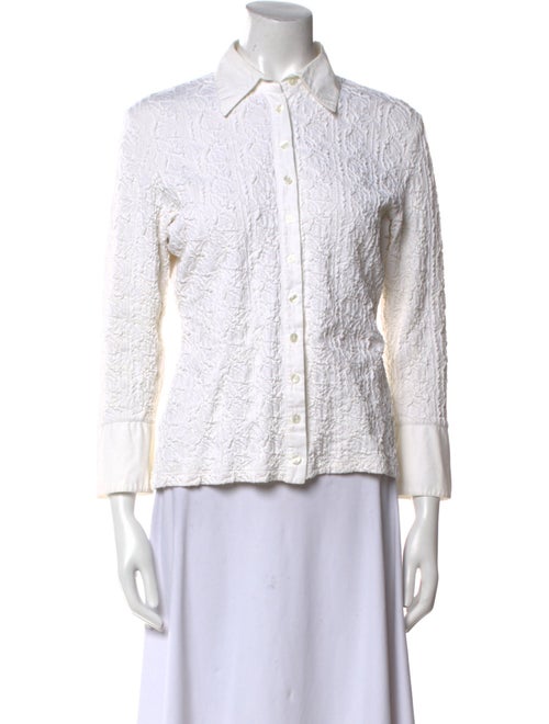 Anne Fontaine Lace Pattern Three-Quarter Sleeve Button-Up Top