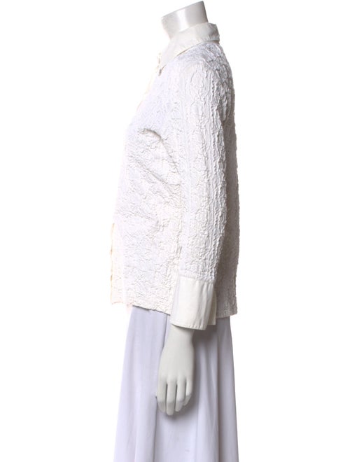 Anne Fontaine Lace Pattern Three-Quarter Sleeve Button-Up Top