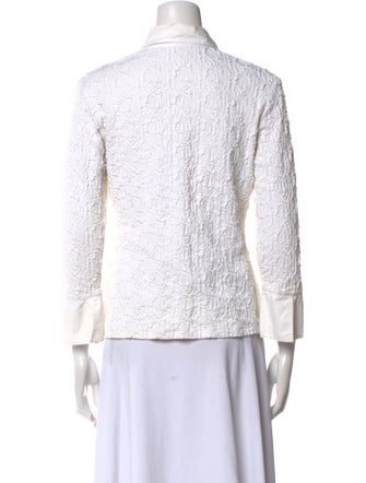 Anne Fontaine Lace Pattern Three-Quarter Sleeve Button-Up Top