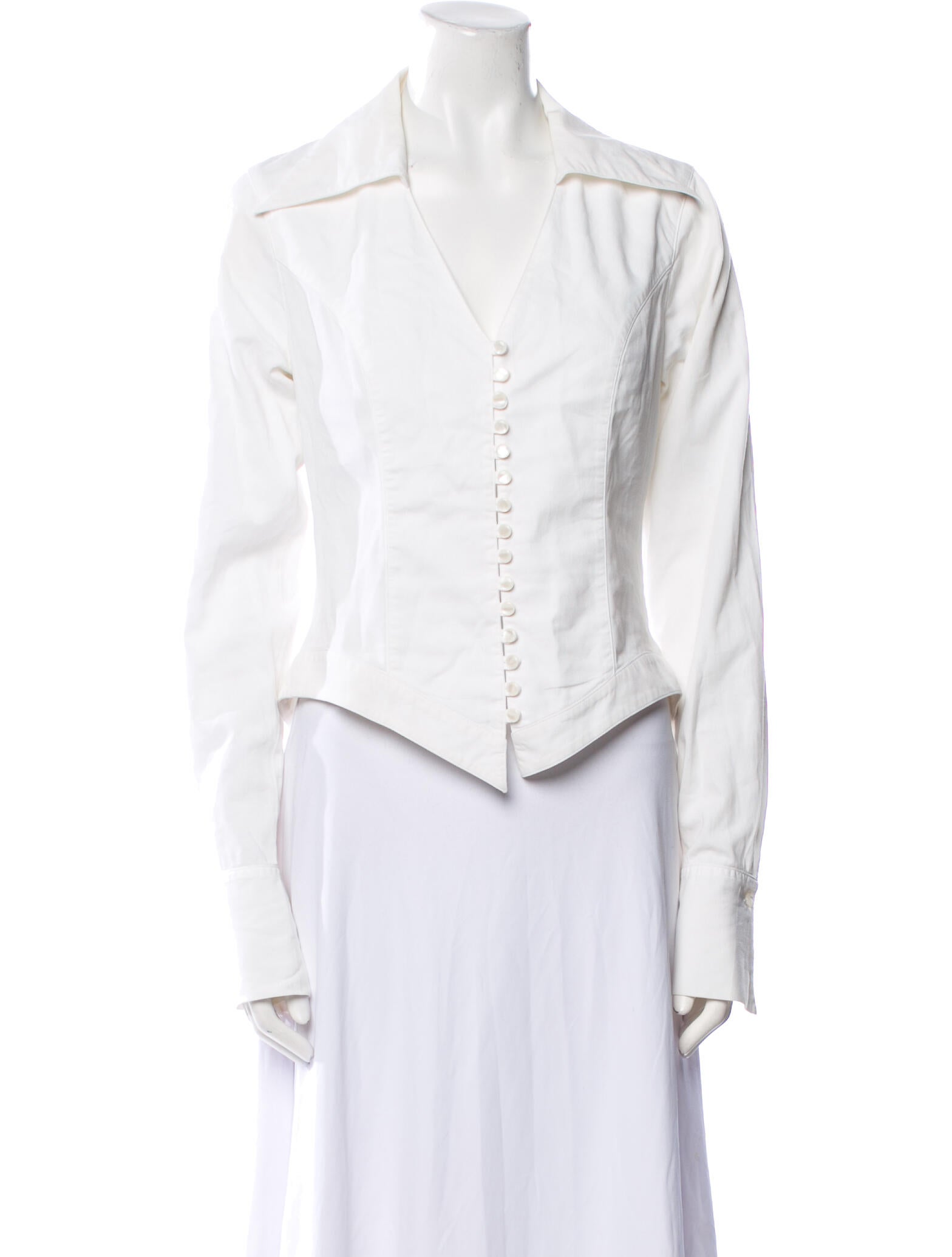 Anne Fontaine V-Neck Long Sleeve Crop Top