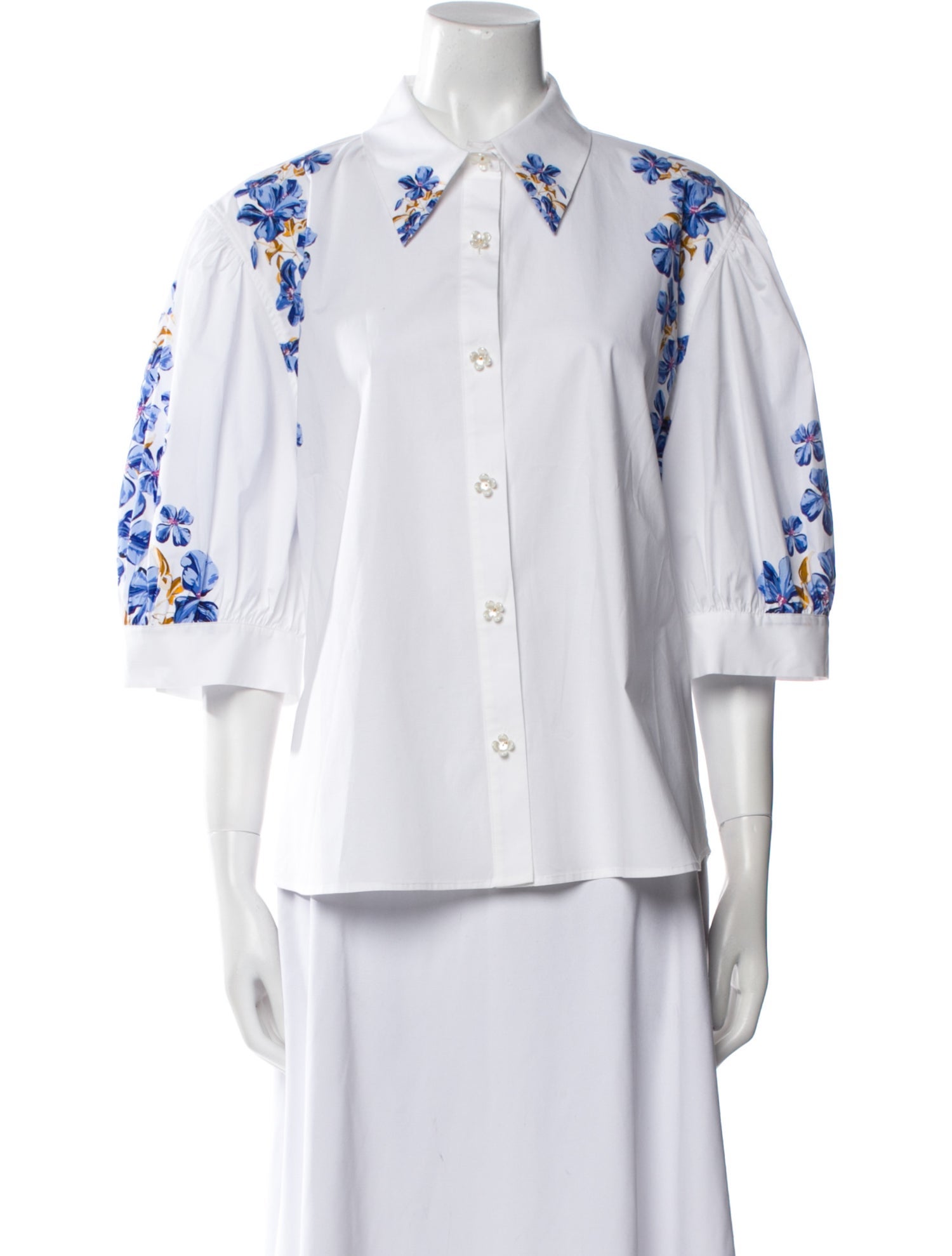 Anne Fontaine Graphic Print Three-Quarter Sleeve Button-Up Top