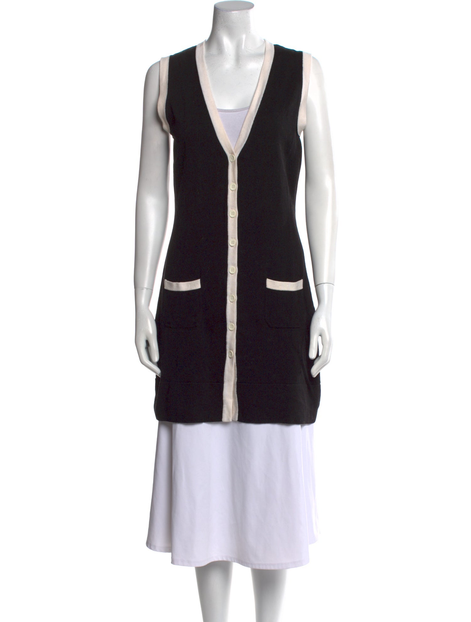 Anne Fontaine Colorblock Pattern V-Neck Sweater