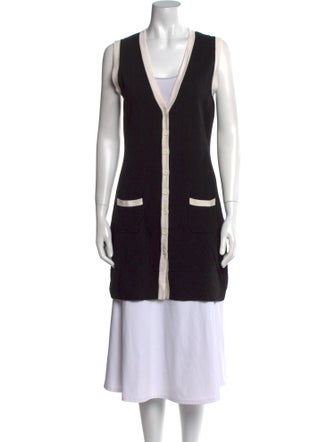 Anne Fontaine Colorblock Pattern V-Neck Sweater