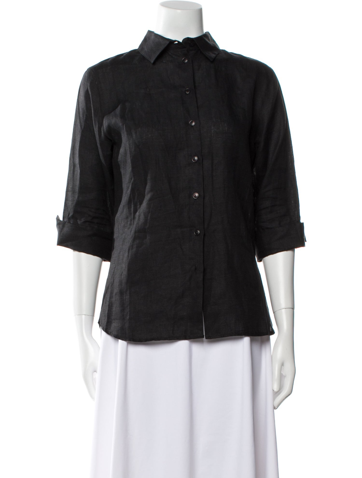 Anne Fontaine Linen Three-Quarter Sleeve Button-Up Top