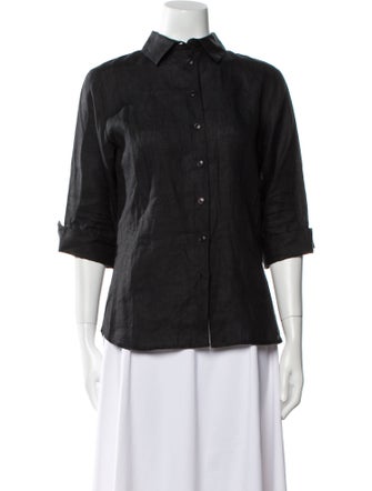 Anne Fontaine Linen Three-Quarter Sleeve Button-Up Top
