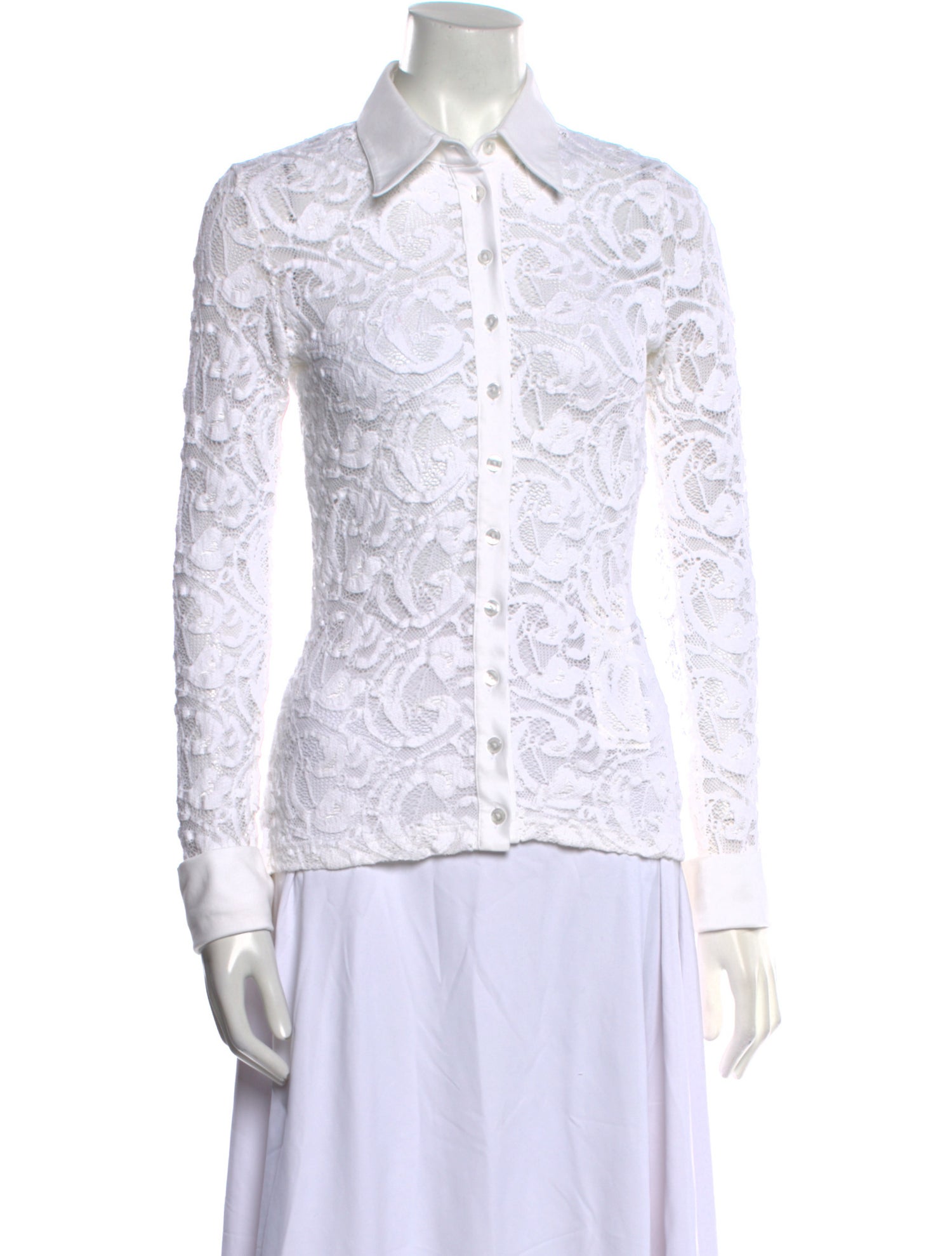 Anne Fontaine Lace Pattern Long Sleeve Button-Up Top