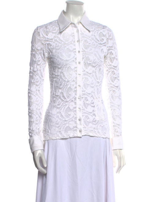Anne Fontaine Lace Pattern Long Sleeve Button-Up Top