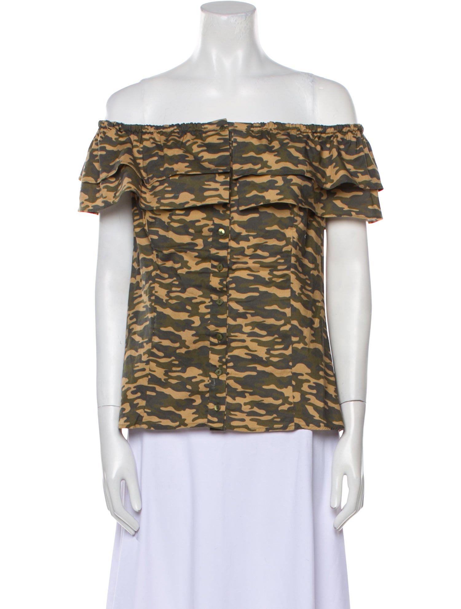 Anne Fontaine Camouflage Print Off-The-Shoulder Top