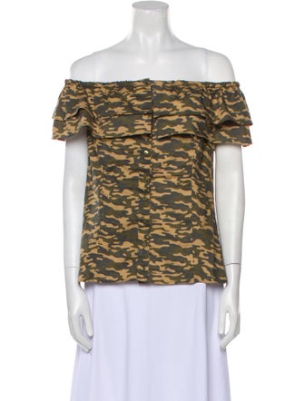 Anne Fontaine Camouflage Print Off-The-Shoulder Top