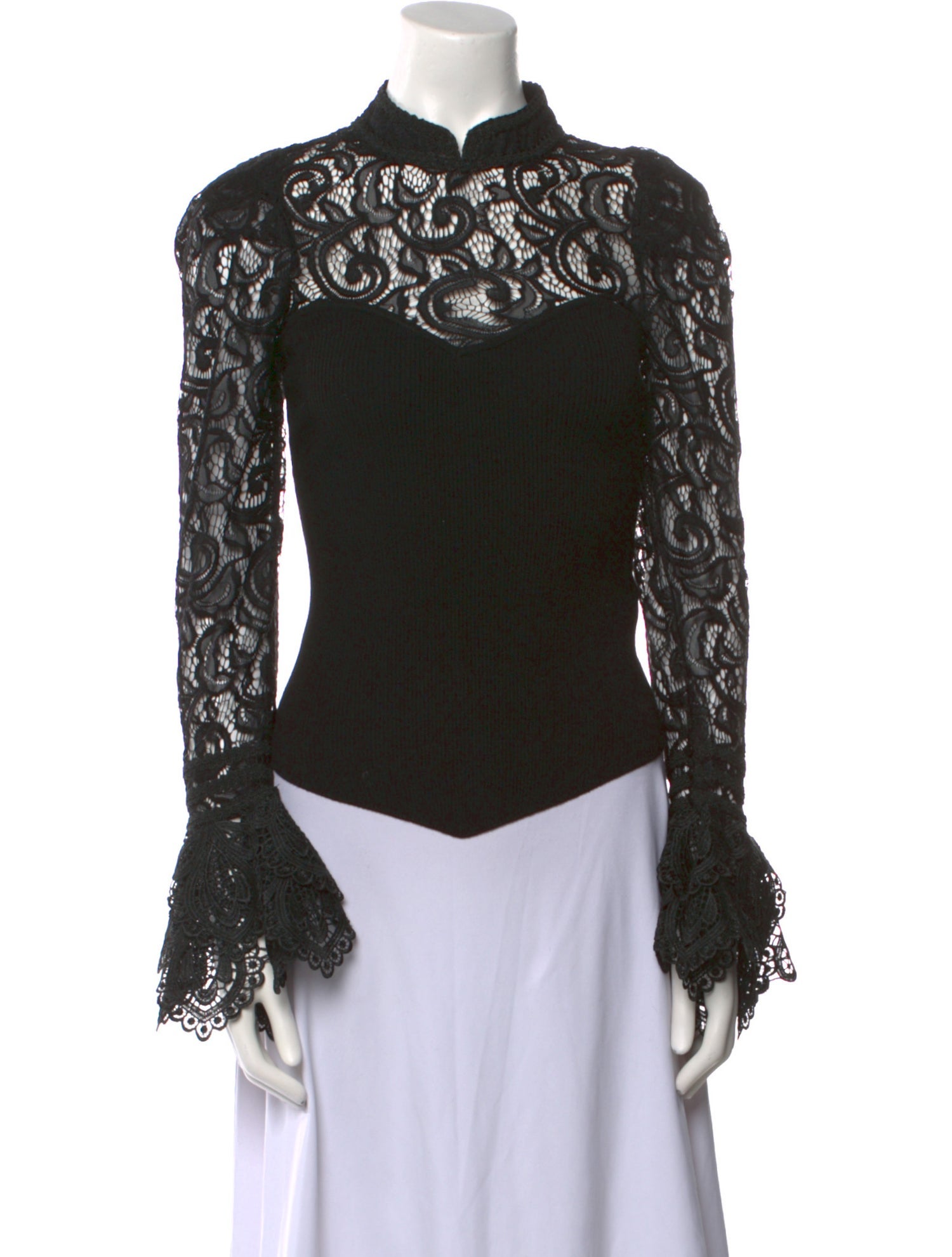 Anne Fontaine Lace Pattern Mock Neck Blouse