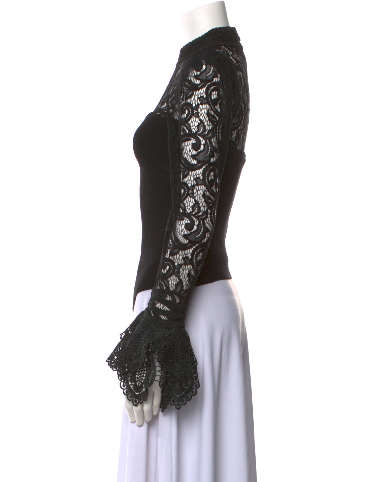 Anne Fontaine Lace Pattern Mock Neck Blouse