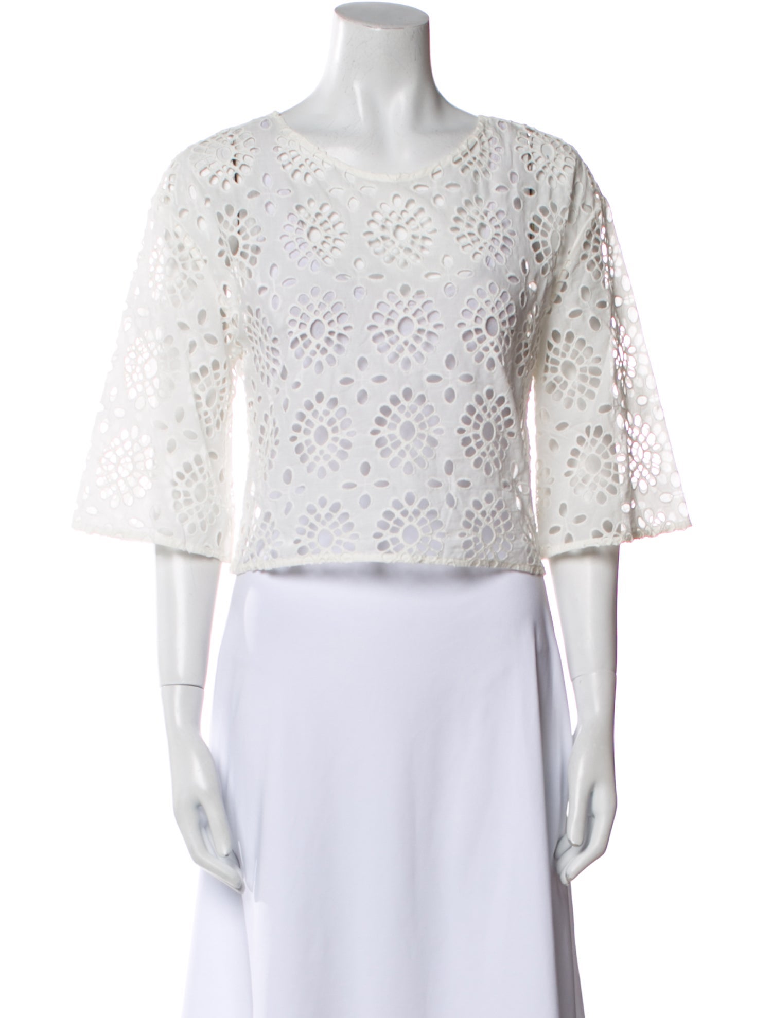 Anne Fontaine Scoop Neck Three-Quarter Sleeve Crop Top